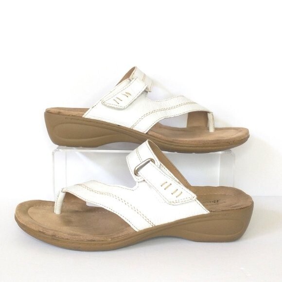 Bass White Leather Demi Thong Sandals Womens Size 9.5 Wedge - Picture 2 of 11